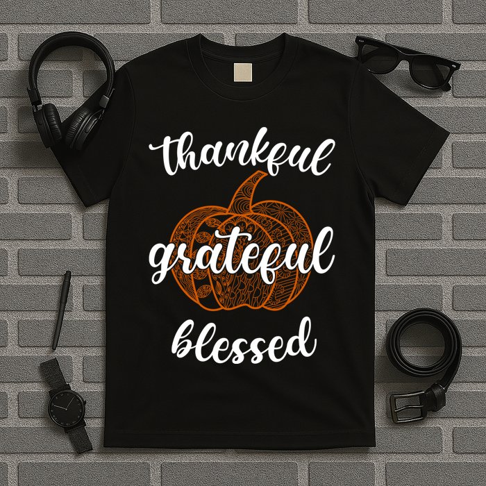Thankful Grateful Blessed Pumpkin Fall T-Shirt