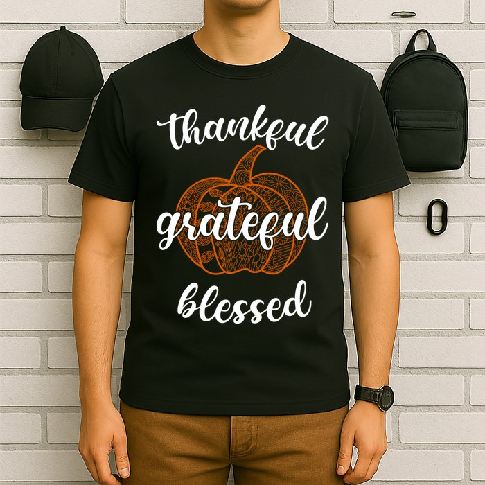 Thankful Grateful Blessed Pumpkin Fall T-Shirt