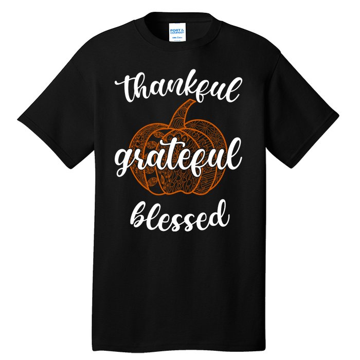 Thankful Grateful Blessed Pumpkin Fall Tall T-Shirt