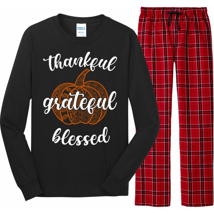 Thankful Grateful Blessed Pumpkin Fall Long Sleeve Pajama Set