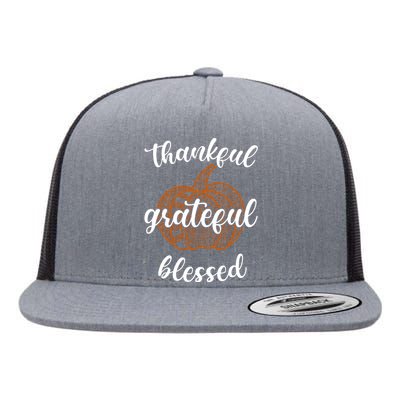 Thankful Grateful Blessed Pumpkin Fall Flat Bill Trucker Hat