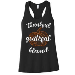 Thankful Grateful Blessed Pumpkin Fall Women's Racerback Tank