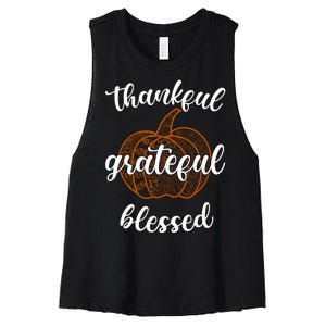 Thankful Grateful Blessed Pumpkin Fall Women's Racerback Cropped Tank