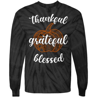 Thankful Grateful Blessed Pumpkin Fall Tie-Dye Long Sleeve Shirt