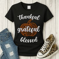 Thankful Grateful Blessed Pumpkin Fall Womens T-Shirt