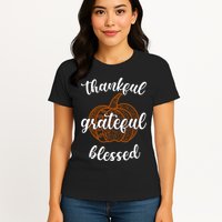 Thankful Grateful Blessed Pumpkin Fall Womens T-Shirt