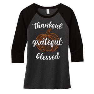 Thankful Grateful Blessed Pumpkin Fall Women's Tri-Blend 3/4-Sleeve Raglan Shirt