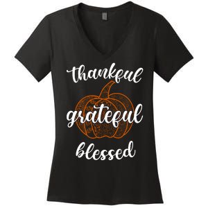 Thankful Grateful Blessed Pumpkin Fall Women's V-Neck T-Shirt