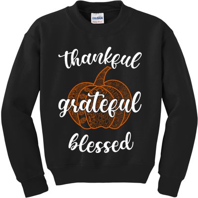 Thankful Grateful Blessed Pumpkin Fall Kids Sweatshirt