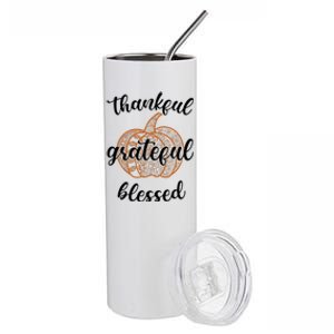 Thankful Grateful Blessed Pumpkin Fall Stainless Steel Tumbler