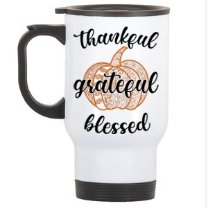 Thankful Grateful Blessed Pumpkin Fall Stainless Steel Travel Mug