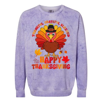 Thankful Grateful Blessed Turkey Women Happy Thanksgiving Colorblast Crewneck Sweatshirt