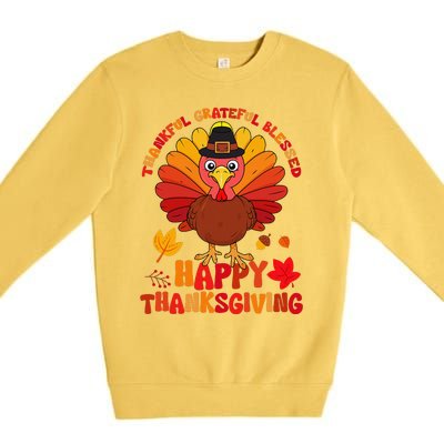 Thankful Grateful Blessed Turkey Women Happy Thanksgiving Premium Crewneck Sweatshirt