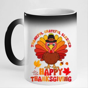 Thankful Grateful Blessed Turkey Women Happy Thanksgiving 11oz Black Color Changing Mug