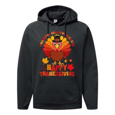 Thankful Grateful Blessed Turkey Women Happy Thanksgiving Performance Fleece Hoodie