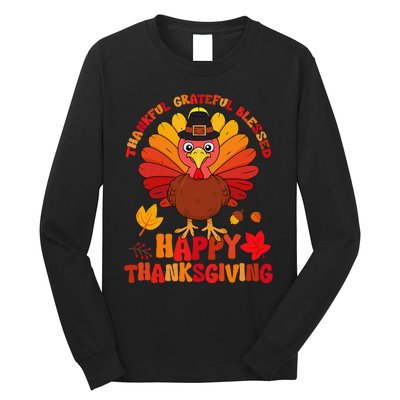 Thankful Grateful Blessed Turkey Women Happy Thanksgiving Long Sleeve Shirt