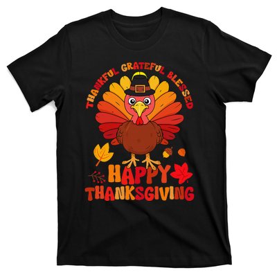 Thankful Grateful Blessed Turkey Women Happy Thanksgiving T-Shirt