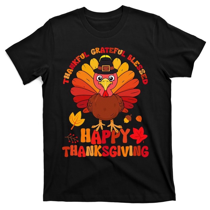 Thankful Grateful Blessed Turkey Women Happy Thanksgiving T-Shirt