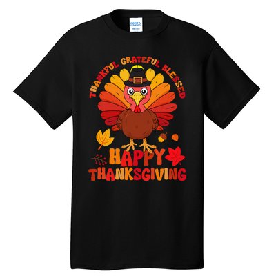 Thankful Grateful Blessed Turkey Women Happy Thanksgiving Tall T-Shirt