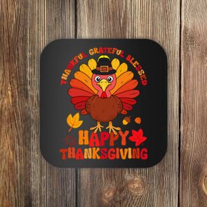 Thankful Grateful Blessed Turkey Women Happy Thanksgiving Coaster