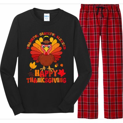 Thankful Grateful Blessed Turkey Women Happy Thanksgiving Long Sleeve Pajama Set