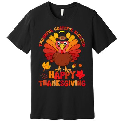 Thankful Grateful Blessed Turkey Women Happy Thanksgiving Premium T-Shirt