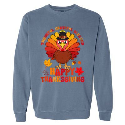 Thankful Grateful Blessed Turkey Women Happy Thanksgiving Garment-Dyed Sweatshirt