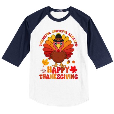 Thankful Grateful Blessed Turkey Women Happy Thanksgiving Baseball Sleeve Shirt