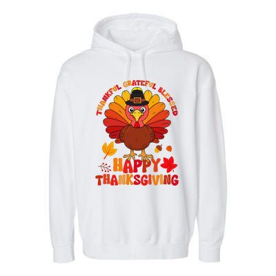 Thankful Grateful Blessed Turkey Women Happy Thanksgiving Garment-Dyed Fleece Hoodie