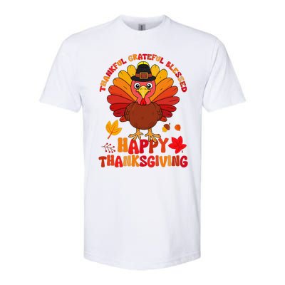 Thankful Grateful Blessed Turkey Women Happy Thanksgiving Softstyle CVC T-Shirt