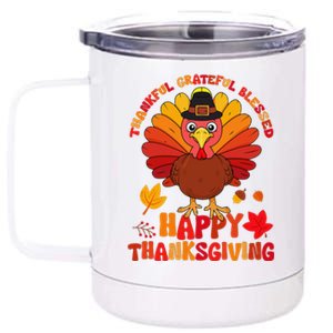 Thankful Grateful Blessed Turkey Women Happy Thanksgiving 12 oz Stainless Steel Tumbler Cup