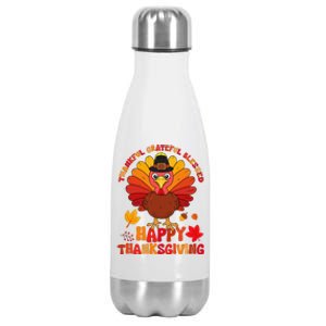 Thankful Grateful Blessed Turkey Women Happy Thanksgiving Stainless Steel Insulated Water Bottle