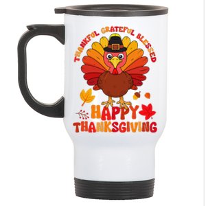 Thankful Grateful Blessed Turkey Women Happy Thanksgiving Stainless Steel Travel Mug