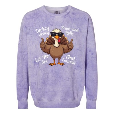 Turkey Gravy Beans And Rolls Casserole Funny Thanksgiving Colorblast Crewneck Sweatshirt