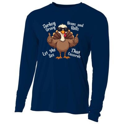 Turkey Gravy Beans And Rolls Casserole Funny Thanksgiving Cooling Performance Long Sleeve Crew