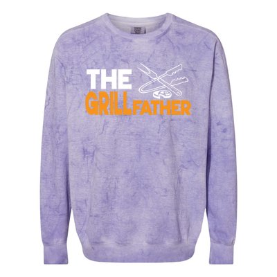 The Grillfather Bbq Griller Smoker Funny Barbecue Chef Dad Funny Gift Colorblast Crewneck Sweatshirt