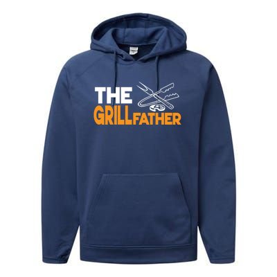 The Grillfather Bbq Griller Smoker Funny Barbecue Chef Dad Funny Gift Performance Fleece Hoodie