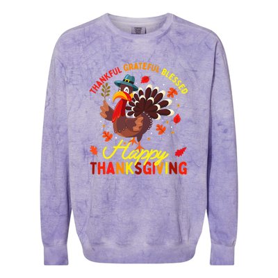 Thankful Grateful Blessed Thanksgiving Turkey Colorblast Crewneck Sweatshirt