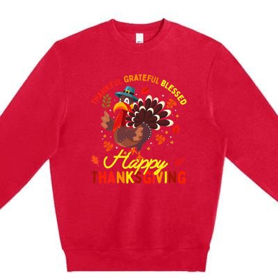 Thankful Grateful Blessed Thanksgiving Turkey Premium Crewneck Sweatshirt