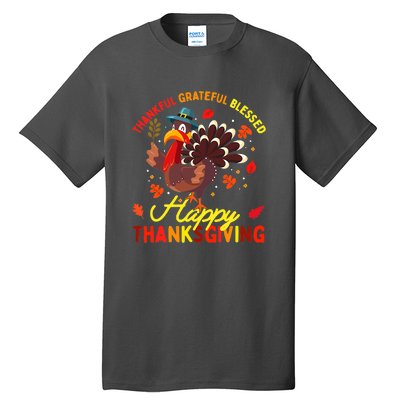 Thankful Grateful Blessed Thanksgiving Turkey Tall T-Shirt