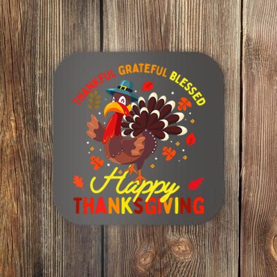 Thankful Grateful Blessed Thanksgiving Turkey Coaster