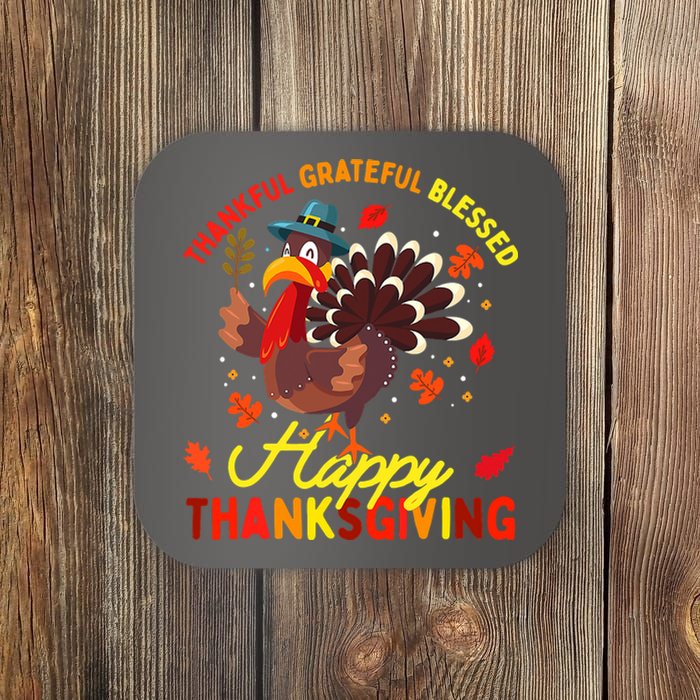 Thankful Grateful Blessed Thanksgiving Turkey Coaster