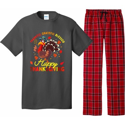 Thankful Grateful Blessed Thanksgiving Turkey Pajama Set