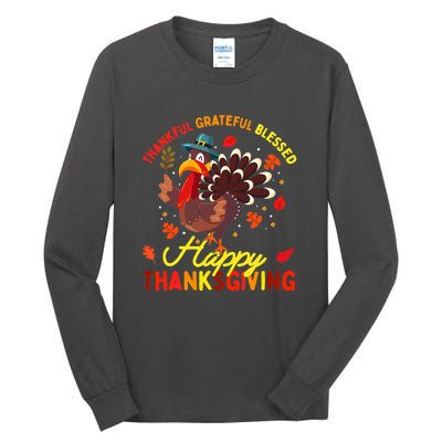 Thankful Grateful Blessed Thanksgiving Turkey Tall Long Sleeve T-Shirt