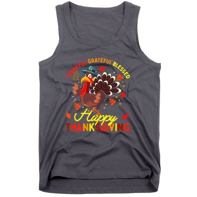 Thankful Grateful Blessed Thanksgiving Turkey Tank Top