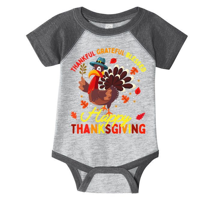 Thankful Grateful Blessed Thanksgiving Turkey Infant Baby Jersey Bodysuit