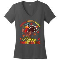 Thankful Grateful Blessed Thanksgiving Turkey Women's V-Neck T-Shirt