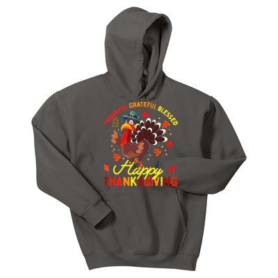 Thankful Grateful Blessed Thanksgiving Turkey Kids Hoodie