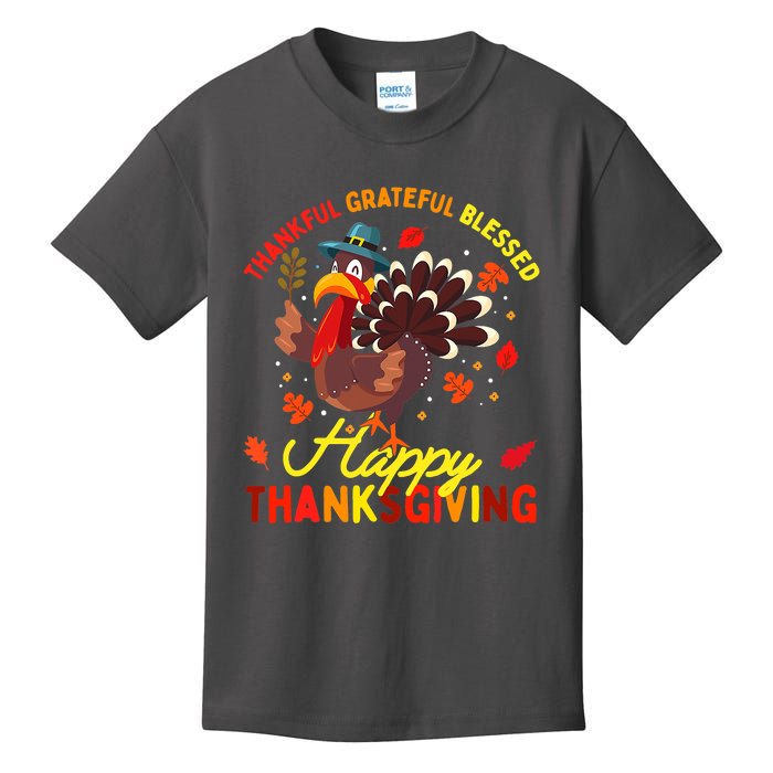 Thankful Grateful Blessed Thanksgiving Turkey Kids T-Shirt