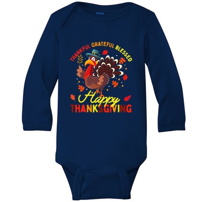 Thankful Grateful Blessed Thanksgiving Turkey Baby Long Sleeve Bodysuit